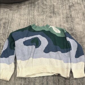 SHEIN Green and Blue Wave Pattern Sweater